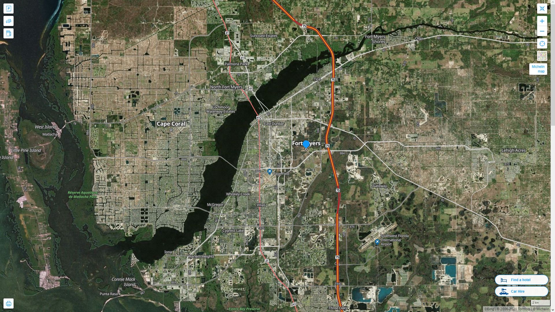 Fort Myers Florida Highway and Road Map with Satellite View